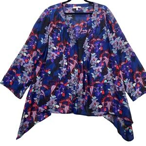 Chaus New York Womens XL Floral Print‎ Sheer Tunic Top Blouse Flowy Bohemian